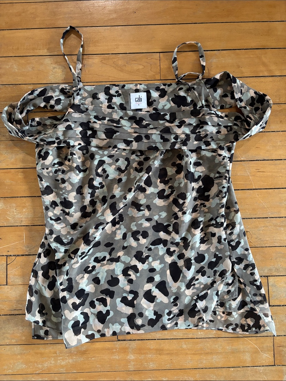 EUC CAbi Camouflage Leopard Print Cami in Black, Gray, Cream